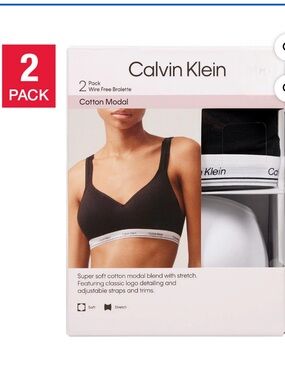 NWT Calvin Klein Black & White Cotton Modal Bralette 2-Pack